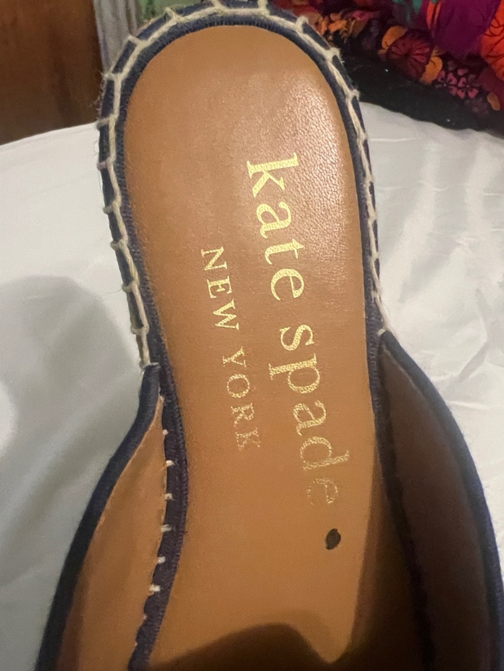kate spade Navy & White Striped Espadrille Slides with Yellow Daisy - Picture 2 of 3